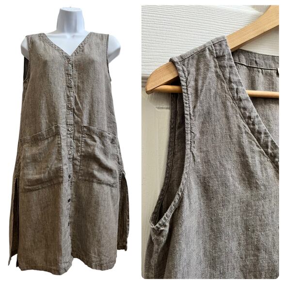 Eileen Fisher Tops - Eileen Fisher Organic Linen Pocket Button Up Duster Layering Vest Size XS